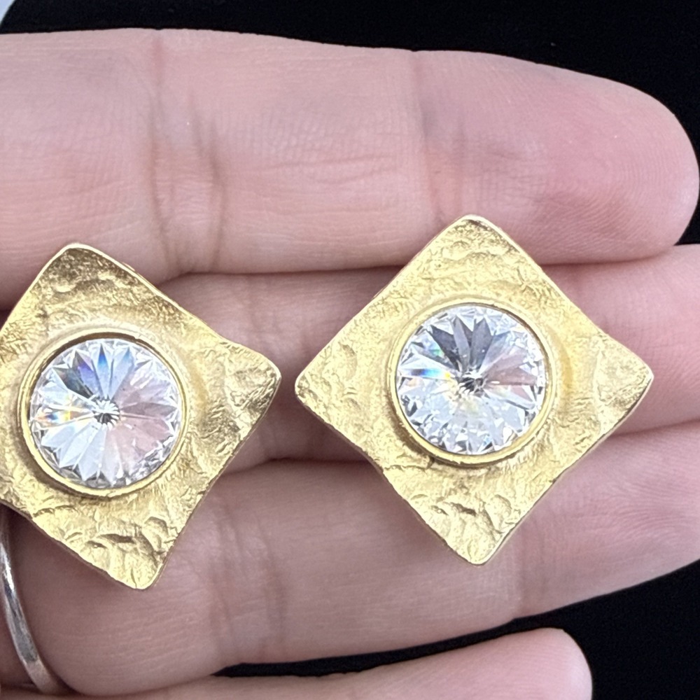 Norma Jean Clip On Earrings Large Rhinestone Crystal Vintage Bold 80s Etruscan